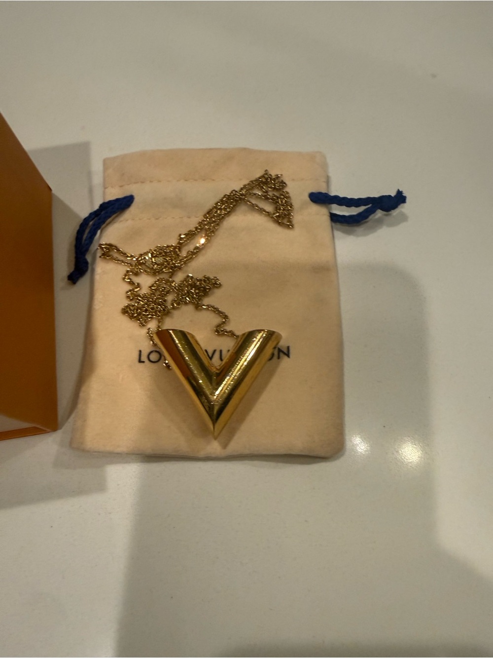 Louis Vuitton Gold V-Shaped long Pendant Necklace - with box and cloth bag